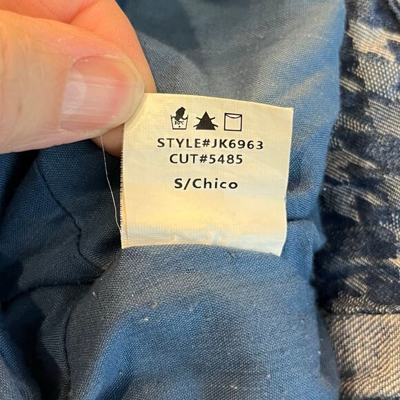 Uptown Blue Denim Cropped Jean Jacket Mixed Checkered Print Small - Picture 10 of 10